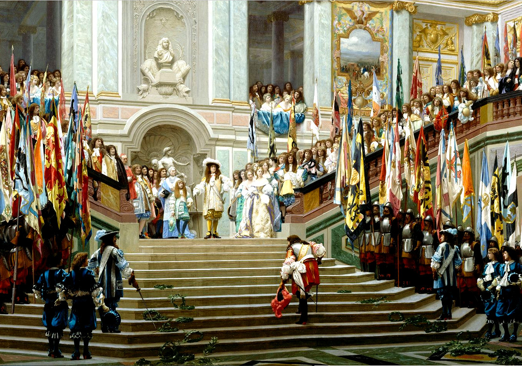 Ricevimento del Gran Cond a Versailles - Re Sole sopra nella Scala degli ambasciatori