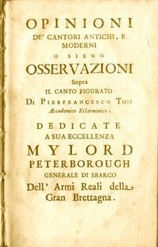 frontespizio di "Opinioni de cantori antichi e moderni" 