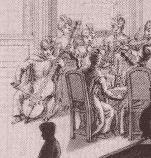 E' il suonatore di viola pi a sinistra facente parte del gruppo disegnato da Carl Heinrich Jakob Fehling nel 1719 durante le celebrazioni ai giardini reali italiani di Dresda